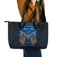 New Zealand Maori Matariki Leather Tote Bag Hongi Kiwi Bird and Silver Fern LT03 - Polynesian Pride