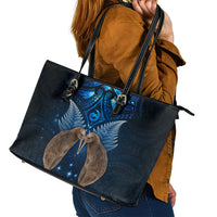 New Zealand Maori Matariki Leather Tote Bag Hongi Kiwi Bird and Silver Fern LT03 - Polynesian Pride
