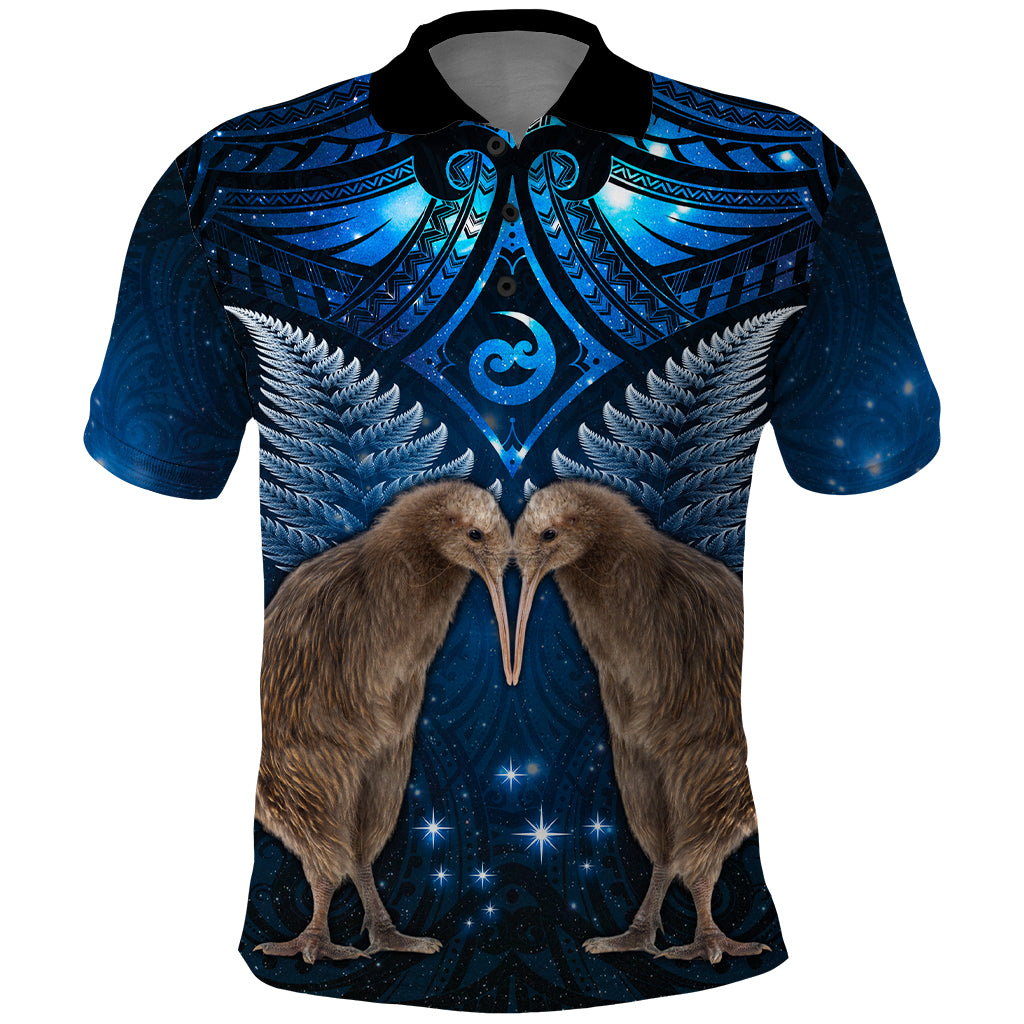 New Zealand Maori Matariki Polo Shirt Hongi Kiwi Bird and Silver Fern LT03 Blue - Polynesian Pride