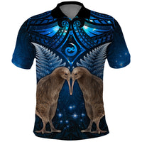 New Zealand Maori Matariki Polo Shirt Hongi Kiwi Bird and Silver Fern LT03 Blue - Polynesian Pride