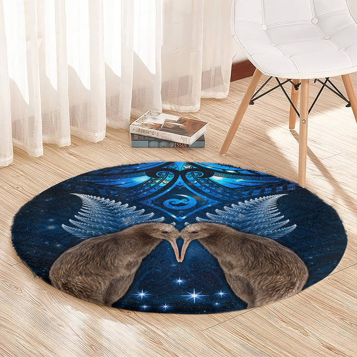 New Zealand Maori Matariki Round Carpet Hongi Kiwi Bird and Silver Fern LT03 - Polynesian Pride