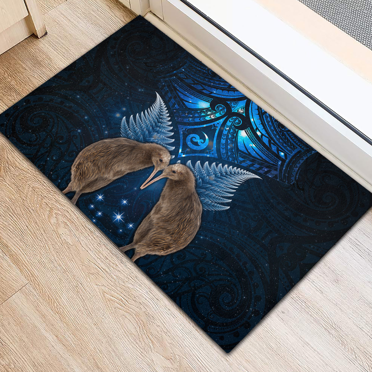 New Zealand Maori Matariki Rubber Doormat Hongi Kiwi Bird and Silver Fern LT03 - Polynesian Pride