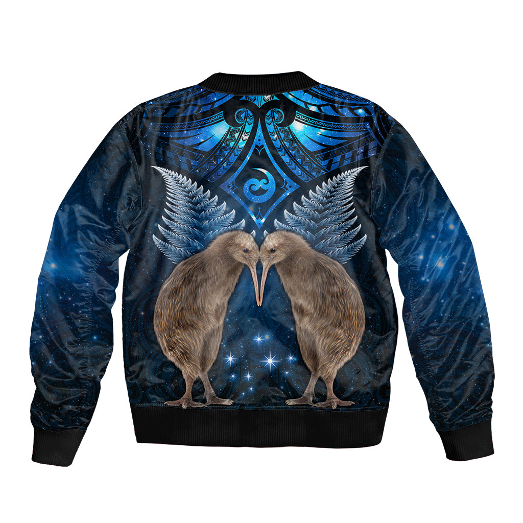 New Zealand Maori Matariki Sleeve Zip Bomber Jacket Hongi Kiwi Bird and Silver Fern LT03 - Polynesian Pride