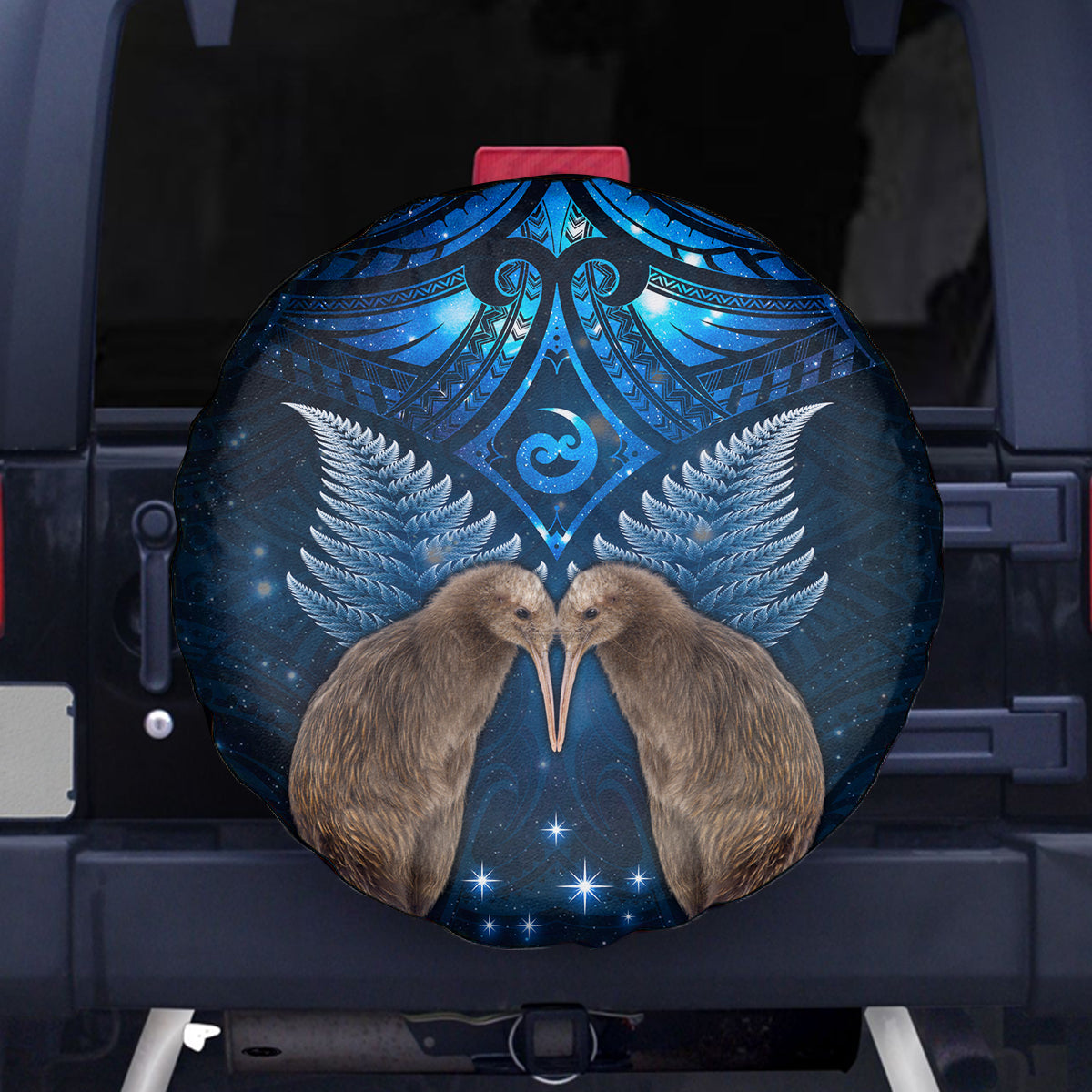 New Zealand Maori Matariki Spare Tire Cover Hongi Kiwi Bird and Silver Fern LT03 - Polynesian Pride