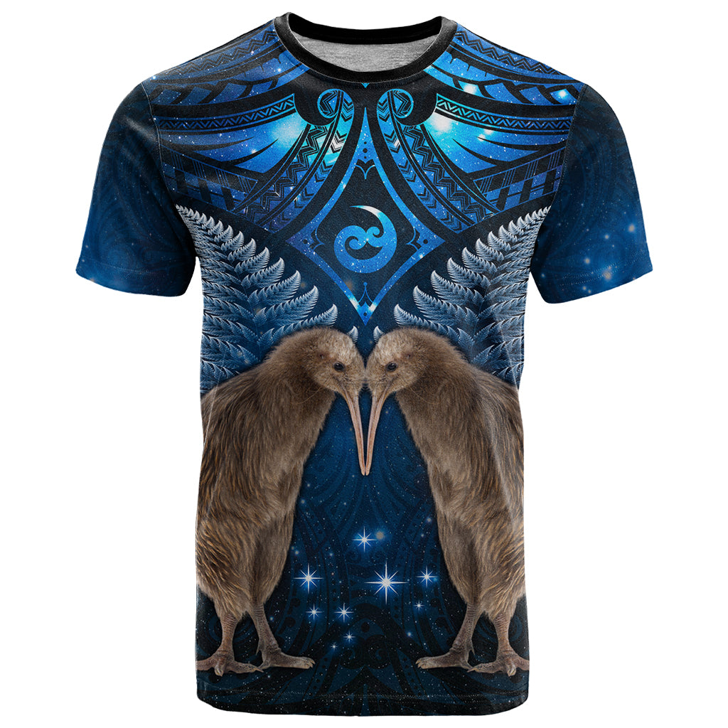 New Zealand Maori Matariki T Shirt Hongi Kiwi Bird and Silver Fern LT03 Blue - Polynesian Pride