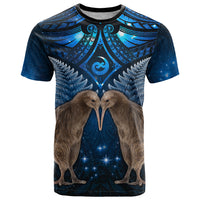 New Zealand Maori Matariki T Shirt Hongi Kiwi Bird and Silver Fern LT03 Blue - Polynesian Pride
