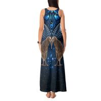 New Zealand Maori Matariki Tank Maxi Dress Hongi Kiwi Bird and Silver Fern LT03 - Polynesian Pride