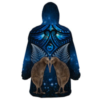 New Zealand Maori Matariki Wearable Blanket Hoodie Hongi Kiwi Bird and Silver Fern LT03 - Polynesian Pride