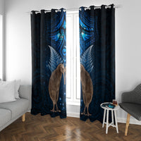 New Zealand Maori Matariki Window Curtain Hongi Kiwi Bird and Silver Fern LT03 With Grommets Blue - Polynesian Pride