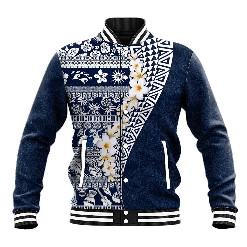 Hawaii Plumeria Tribal Vintage Baseball Jacket Special Blue