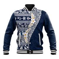 Hawaii Plumeria Tribal Vintage Baseball Jacket Special Blue