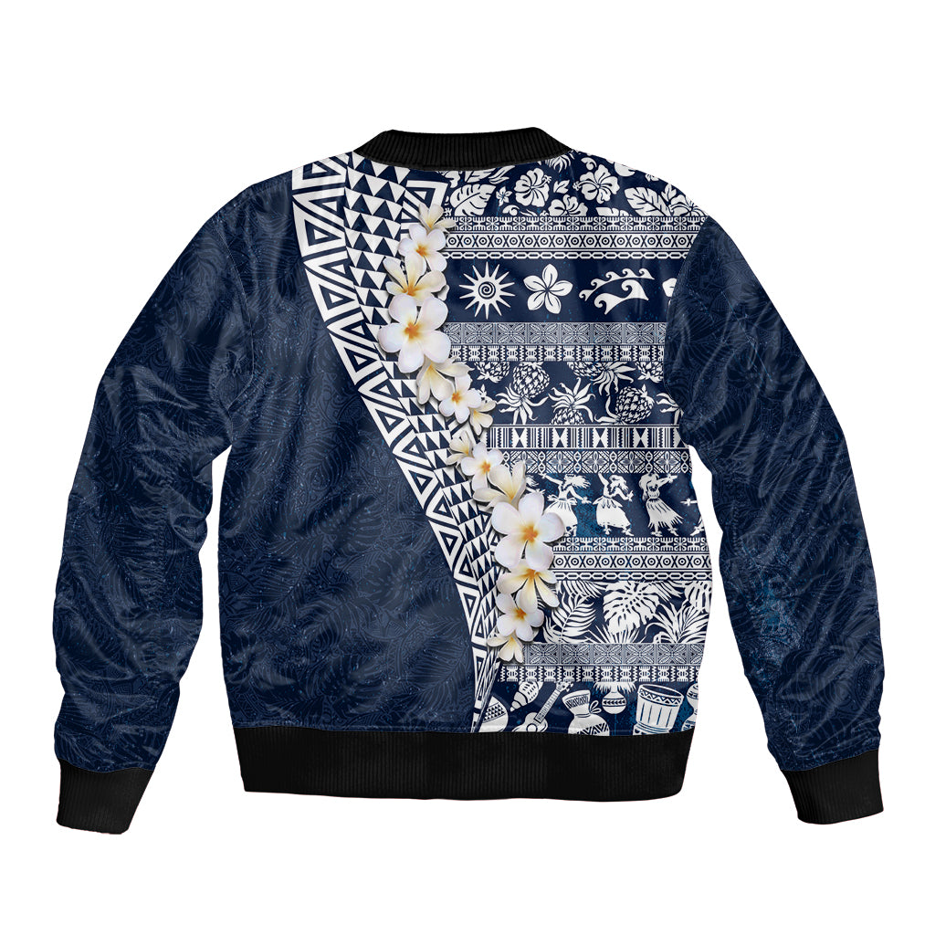 Hawaii Plumeria Tribal Vintage Bomber Jacket Special Blue LT03 - Polynesian Pride