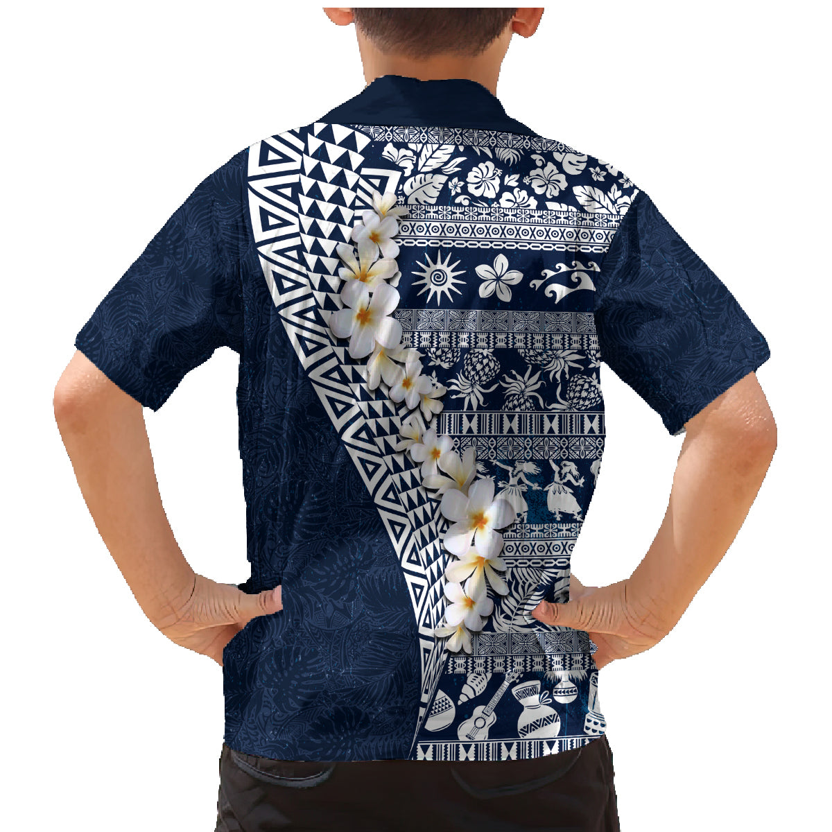 Hawaii Plumeria Tribal Vintage Family Matching Mermaid Dress and Hawaiian Shirt Special Blue LT03 - Polynesian Pride
