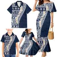Hawaii Plumeria Tribal Vintage Family Matching Mermaid Dress and Hawaiian Shirt Special Blue LT03 - Polynesian Pride