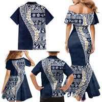 Hawaii Plumeria Tribal Vintage Family Matching Mermaid Dress and Hawaiian Shirt Special Blue LT03 - Polynesian Pride