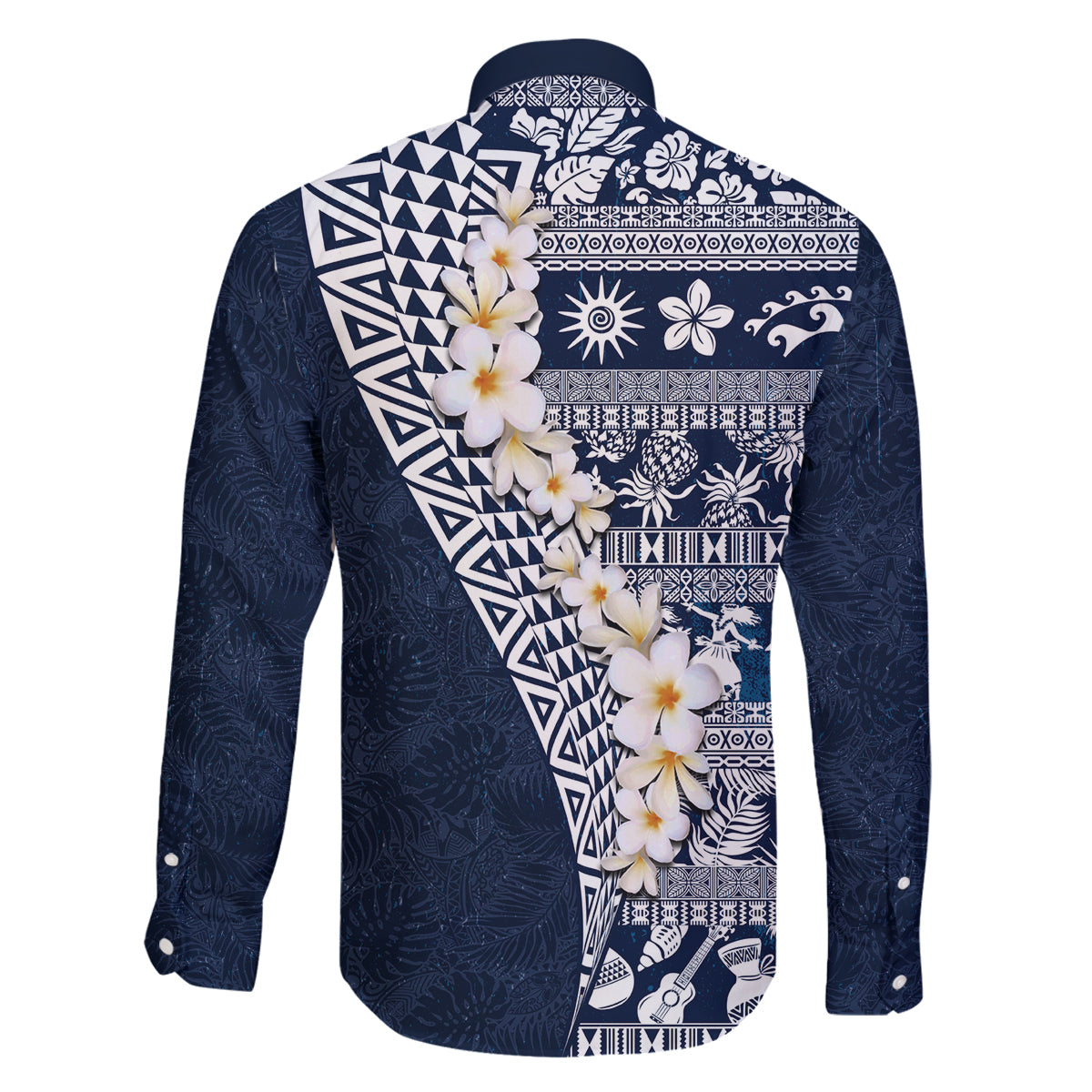 Hawaii Plumeria Tribal Vintage Family Matching Off The Shoulder Long Sleeve Dress and Hawaiian Shirt Special Blue