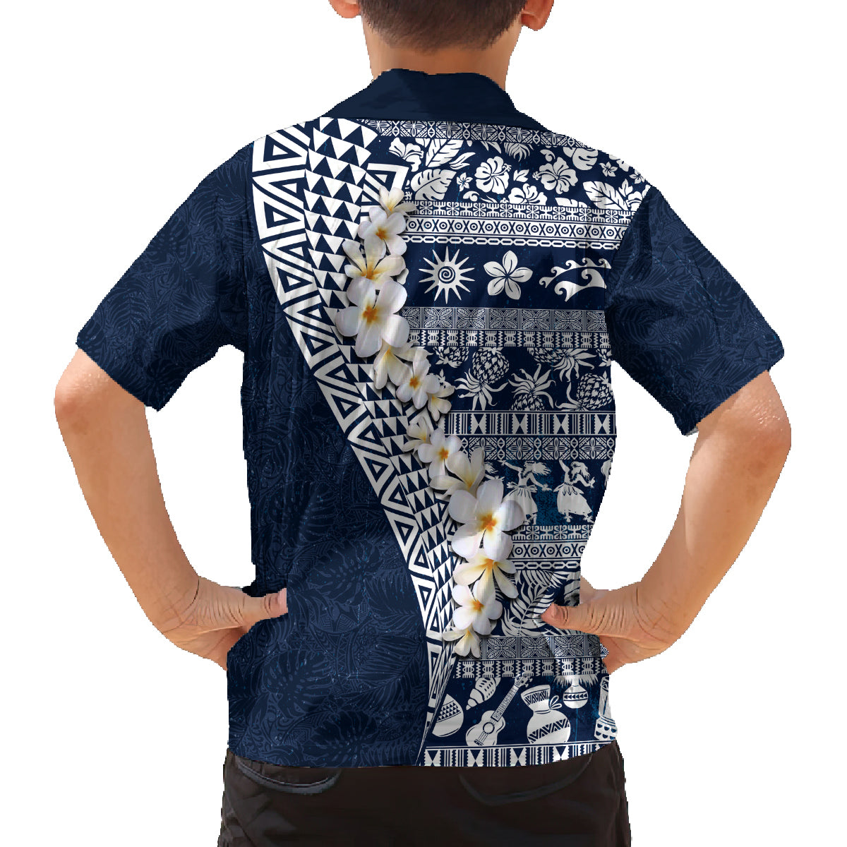 Hawaii Plumeria Tribal Vintage Family Matching Off Shoulder Maxi Dress and Hawaiian Shirt Special Blue LT03 - Polynesian Pride