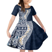 Hawaii Plumeria Tribal Vintage Family Matching Off Shoulder Maxi Dress and Hawaiian Shirt Special Blue LT03 Daughter's Dress Blue - Polynesian Pride