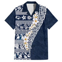 Hawaii Plumeria Tribal Vintage Family Matching Off Shoulder Maxi Dress and Hawaiian Shirt Special Blue LT03 Dad's Shirt - Short Sleeve Blue - Polynesian Pride