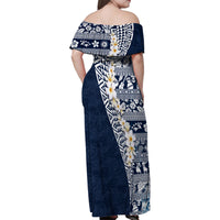 Hawaii Plumeria Tribal Vintage Family Matching Off Shoulder Maxi Dress and Hawaiian Shirt Special Blue LT03 - Polynesian Pride