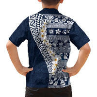Hawaii Plumeria Tribal Vintage Family Matching Puletasi and Hawaiian Shirt Special Blue LT03 - Polynesian Pride