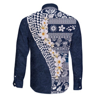 Hawaii Plumeria Tribal Vintage Family Matching Short Sleeve Bodycon Dress and Hawaiian Shirt Special Blue