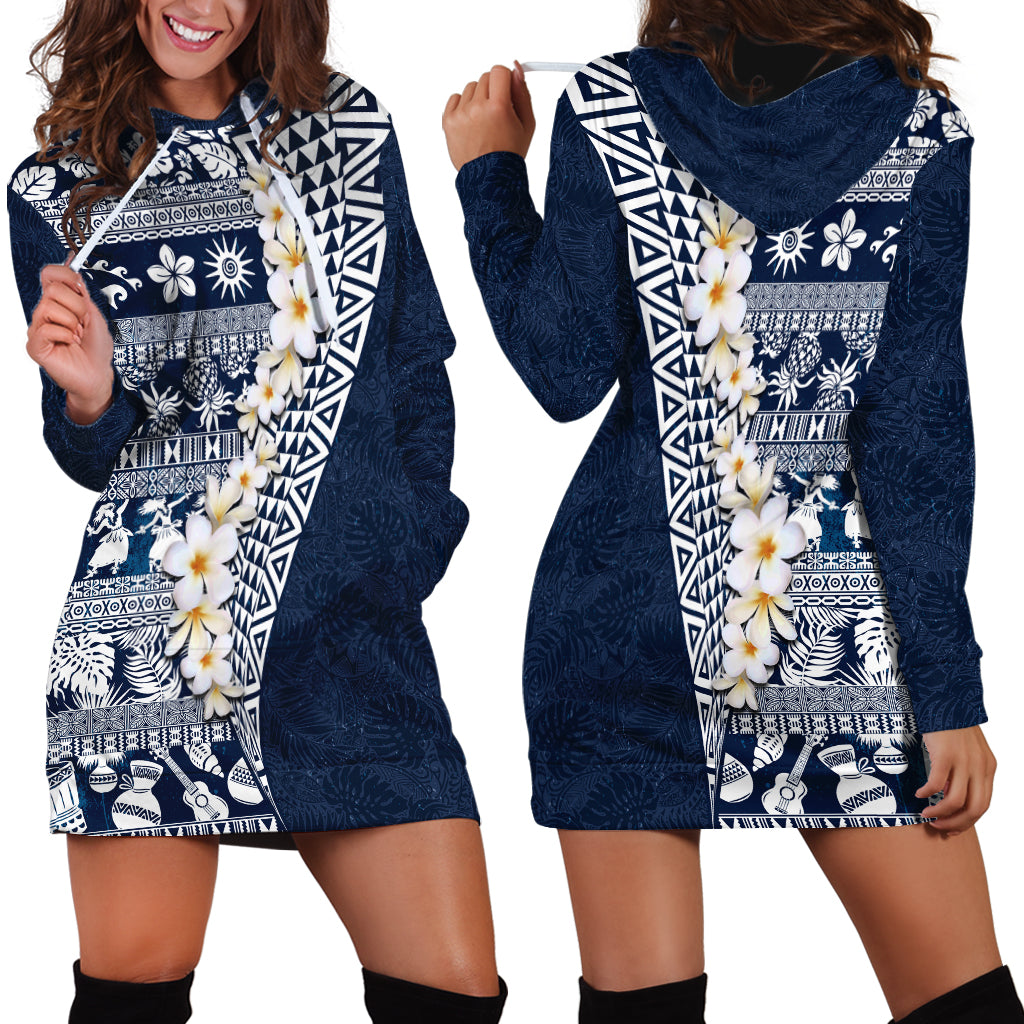 Hawaii Plumeria Tribal Vintage Hoodie Dress Special Blue LT03 - Polynesian Pride