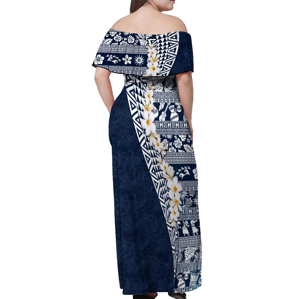 Hawaii Plumeria Tribal Vintage Off Shoulder Maxi Dress Special Blue