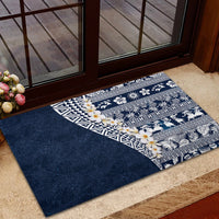 Hawaii Plumeria Tribal Vintage Rubber Doormat Special Blue