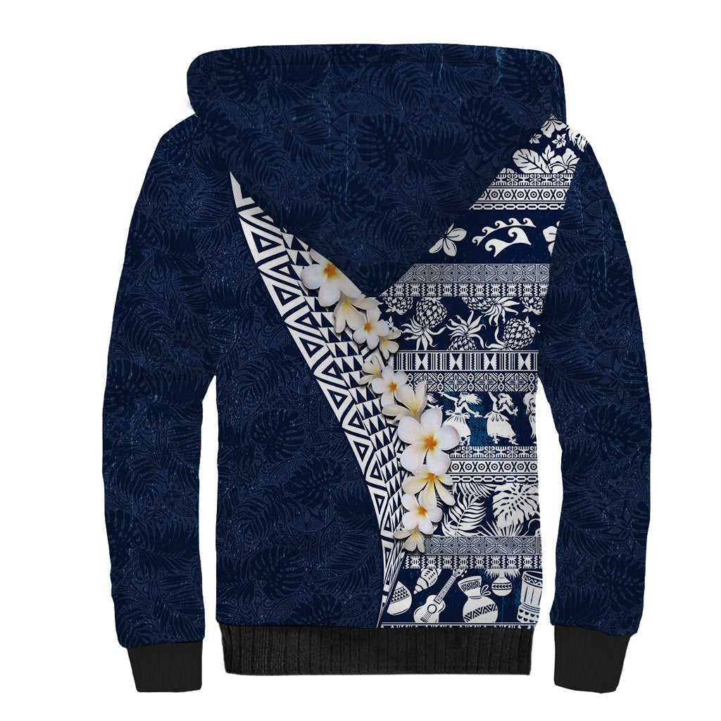 Hawaii Plumeria Tribal Vintage Sherpa Hoodie Special Blue