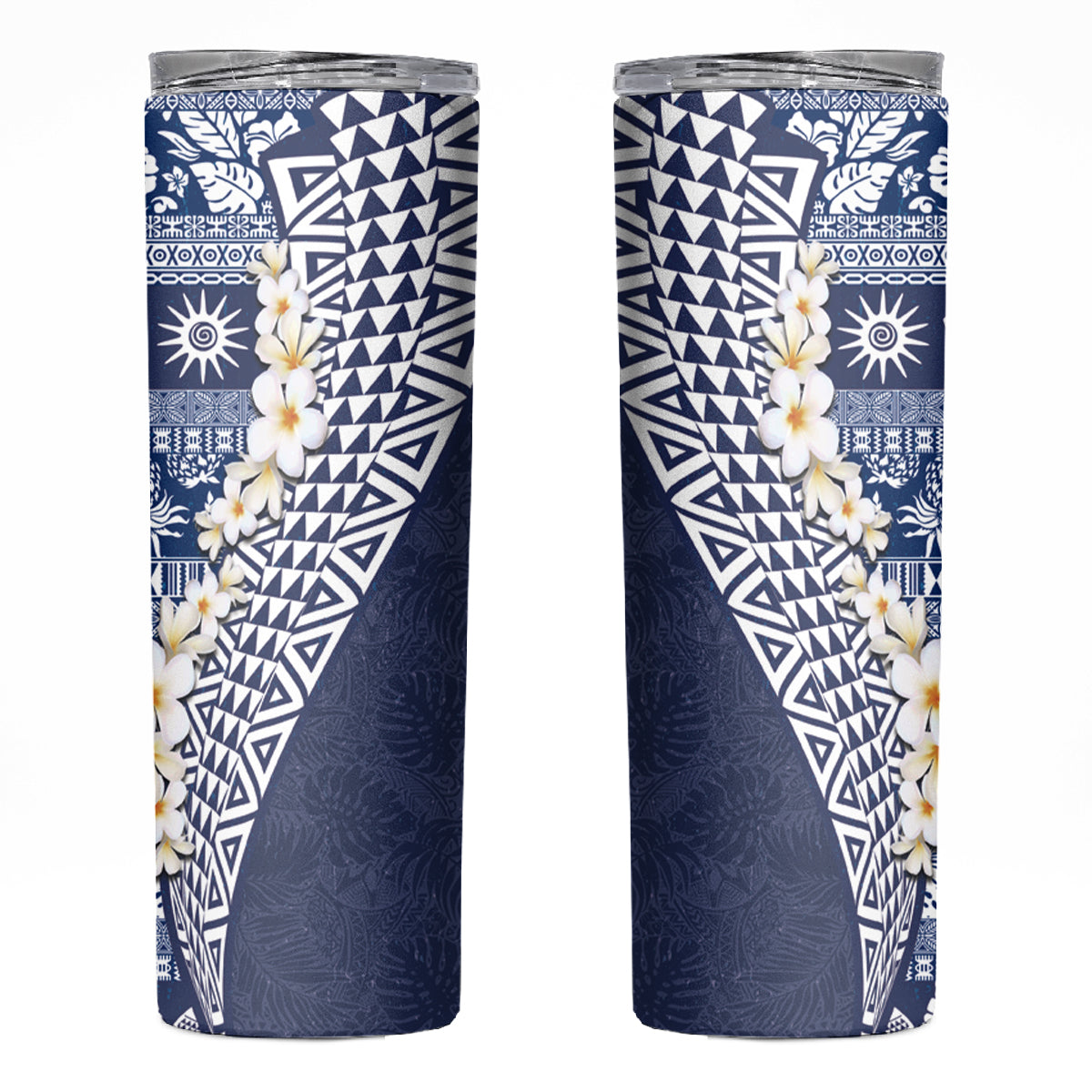 Hawaii Plumeria Tribal Vintage Skinny Tumbler Special Blue LT03 Blue - Polynesian Pride