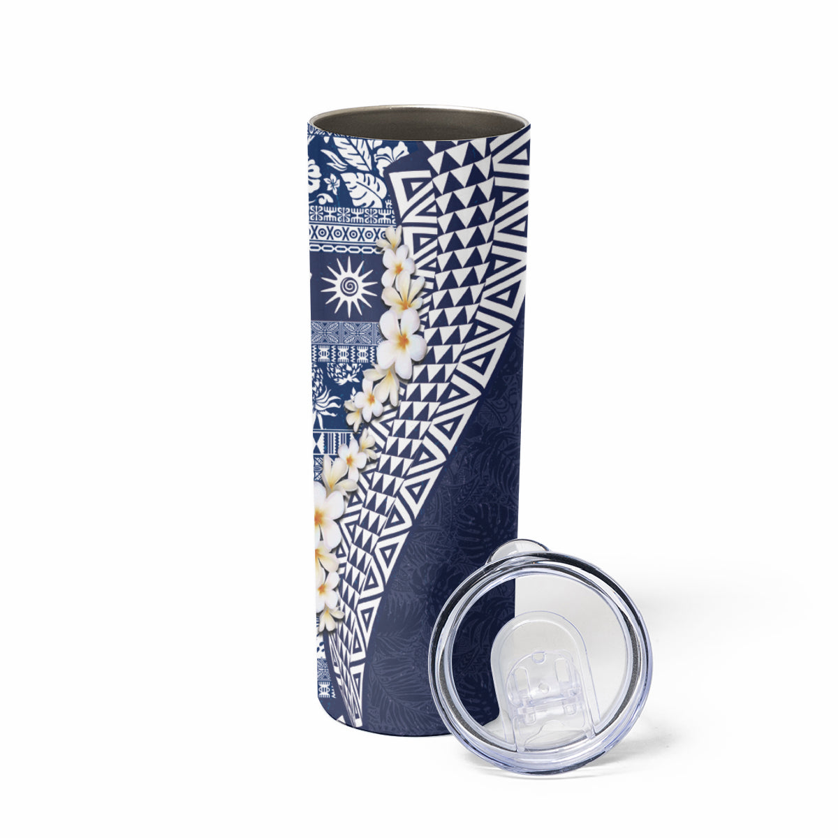 Hawaii Plumeria Tribal Vintage Skinny Tumbler Special Blue LT03 - Polynesian Pride