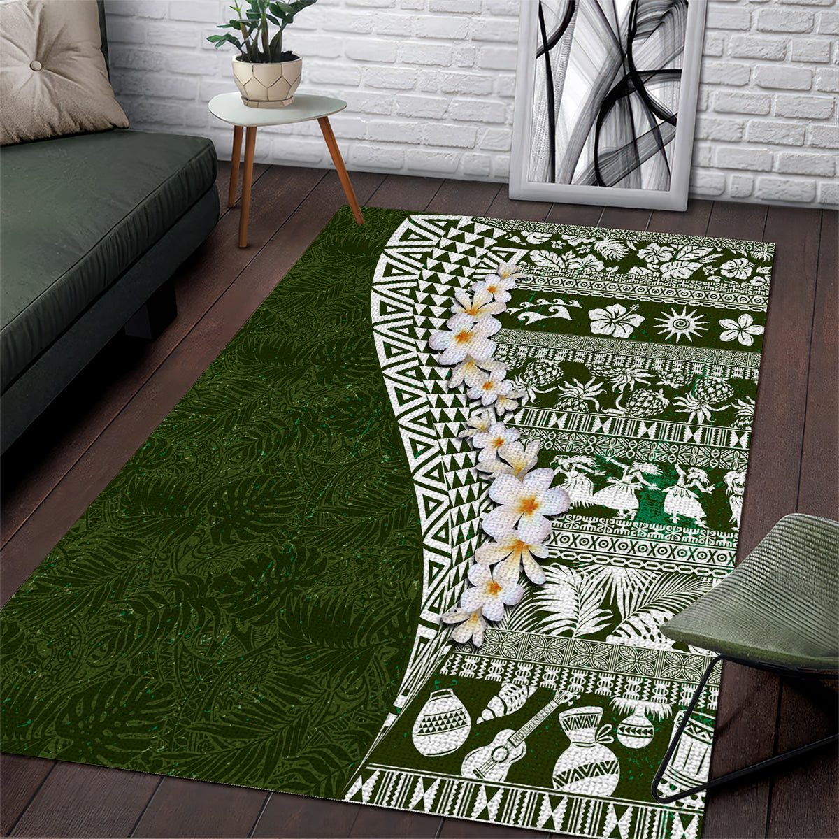 Hawaii Plumeria Tribal Vintage Area Rug Special Green LT03 Green - Polynesian Pride