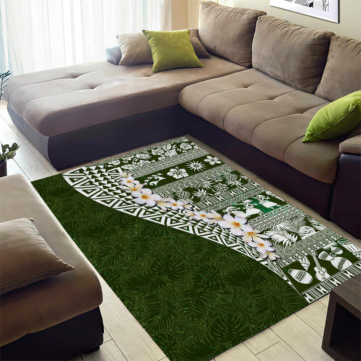 Hawaii Plumeria Tribal Vintage Area Rug Special Green LT03 - Polynesian Pride