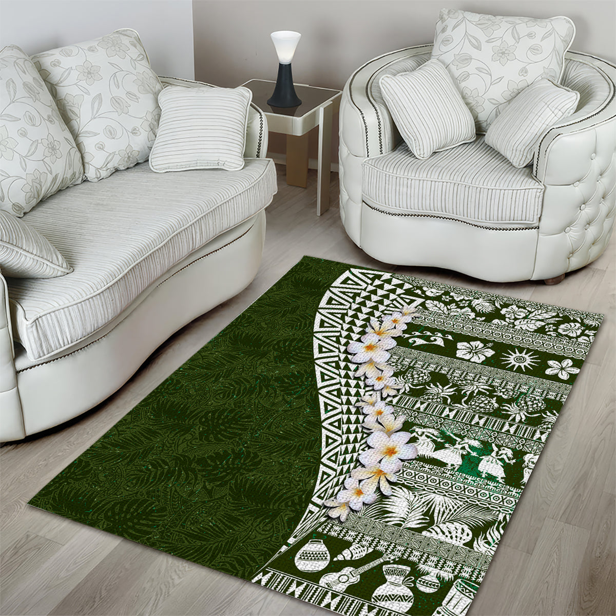 Hawaii Plumeria Tribal Vintage Area Rug Special Green LT03 - Polynesian Pride