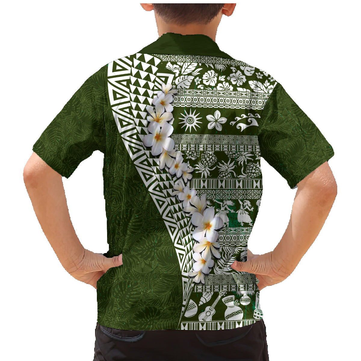 Hawaii Plumeria Tribal Vintage Family Matching Mermaid Dress and Hawaiian Shirt Special Green LT03 - Polynesian Pride