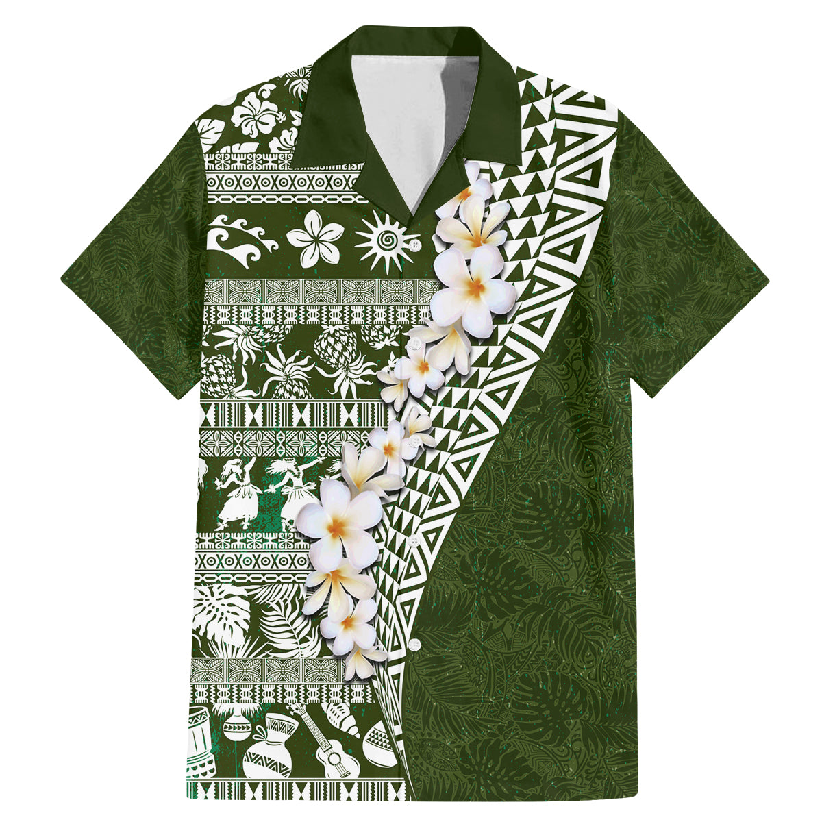 Hawaii Plumeria Tribal Vintage Family Matching Mermaid Dress and Hawaiian Shirt Special Green LT03 Dad's Shirt - Short Sleeve Green - Polynesian Pride