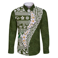 Hawaii Plumeria Tribal Vintage Family Matching Mermaid Dress and Hawaiian Shirt Special Green LT03 Dad's Shirt - Long Sleeve Green - Polynesian Pride