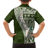 Hawaii Plumeria Tribal Vintage Family Matching Off Shoulder Maxi Dress and Hawaiian Shirt Special Green LT03 - Polynesian Pride