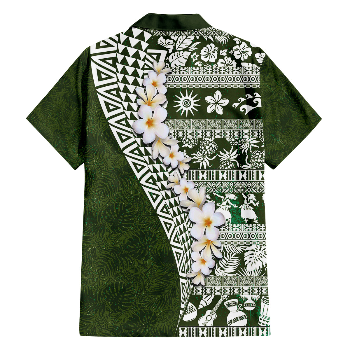 Hawaii Plumeria Tribal Vintage Family Matching Off Shoulder Maxi Dress and Hawaiian Shirt Special Green LT03 - Polynesian Pride