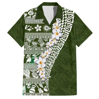 Hawaii Plumeria Tribal Vintage Family Matching Puletasi and Hawaiian Shirt Special Green LT03 Dad's Shirt - Short Sleeve Green - Polynesian Pride