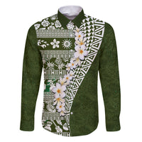 Hawaii Plumeria Tribal Vintage Family Matching Puletasi and Hawaiian Shirt Special Green LT03 Dad's Shirt - Long Sleeve Green - Polynesian Pride