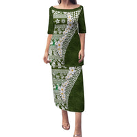 Hawaii Plumeria Tribal Vintage Family Matching Puletasi and Hawaiian Shirt Special Green LT03 Mom's Dress Green - Polynesian Pride