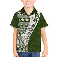 Hawaii Plumeria Tribal Vintage Family Matching Puletasi and Hawaiian Shirt Special Green LT03 Son's Shirt Green - Polynesian Pride