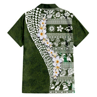 Hawaii Plumeria Tribal Vintage Family Matching Short Sleeve Bodycon Dress and Hawaiian Shirt Special Green