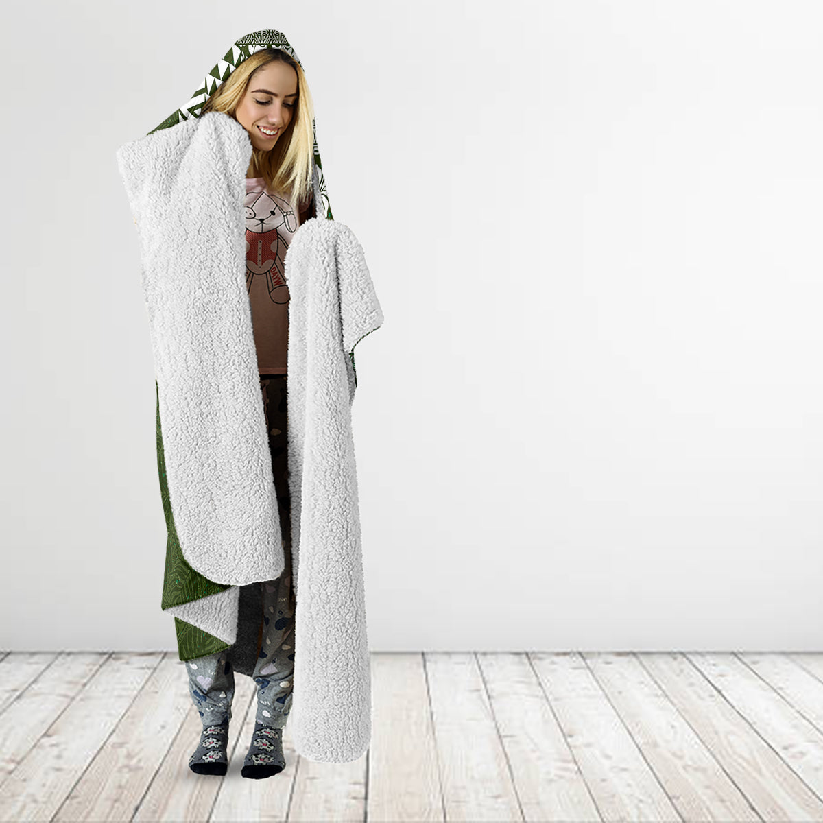 Hawaii Plumeria Tribal Vintage Hooded Blanket Special Green