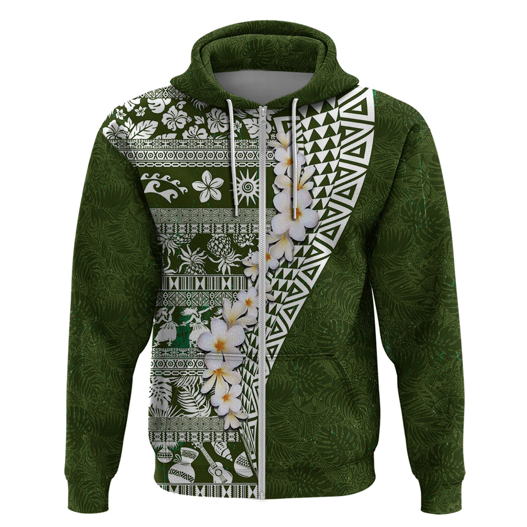 Hawaii Plumeria Tribal Vintage Hoodie Special Green LT03 Zip Hoodie Green - Polynesian Pride