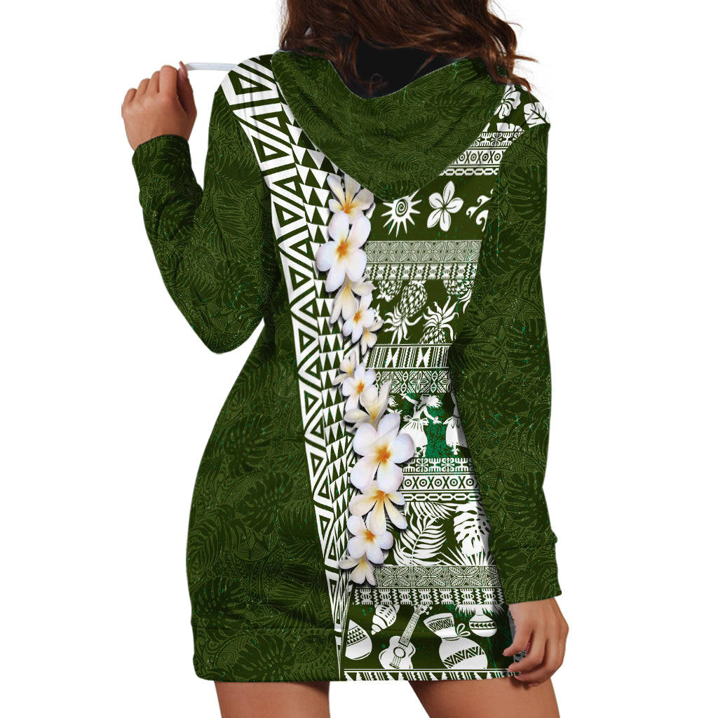 Hawaii Plumeria Tribal Vintage Hoodie Dress Special Green LT03 - Polynesian Pride