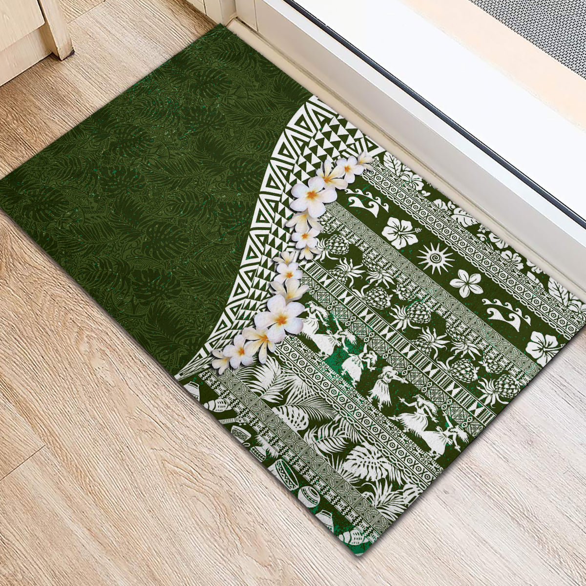 Hawaii Plumeria Tribal Vintage Rubber Doormat Special Green LT03 - Polynesian Pride