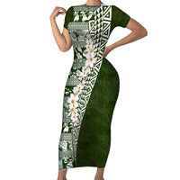 Hawaii Plumeria Tribal Vintage Short Sleeve Bodycon Dress Special Green LT03 Long Dress Green - Polynesian Pride